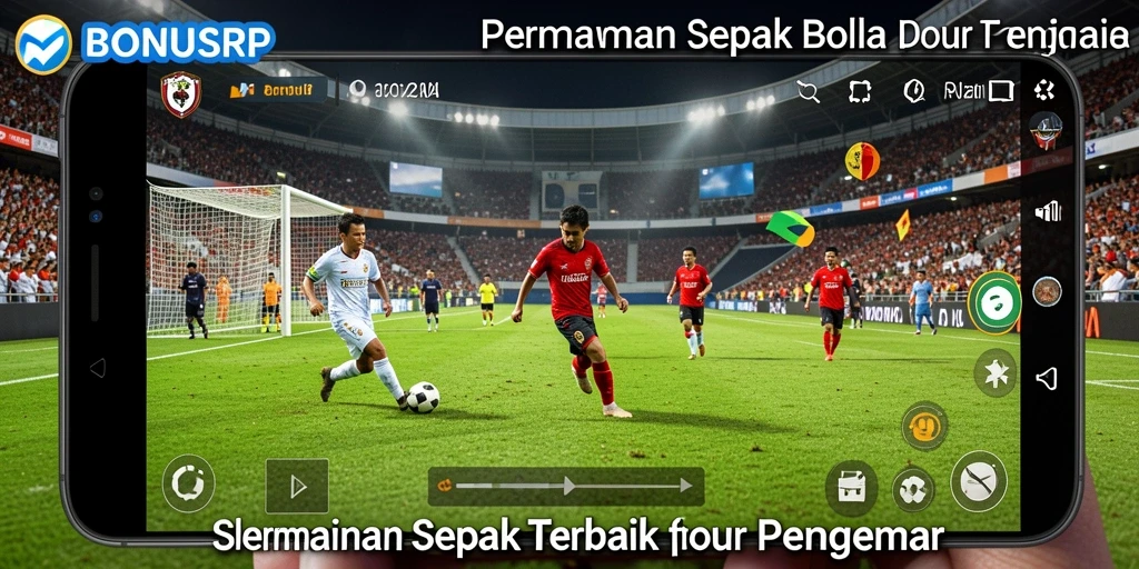 Tampilan gameplay yang menawan dengan aksi sepak bola yang seru.