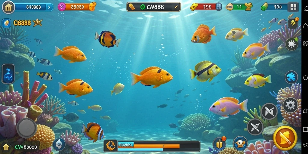 Screenshot menunjukkan aksi seru dalam gameplay Tembak Ikan.