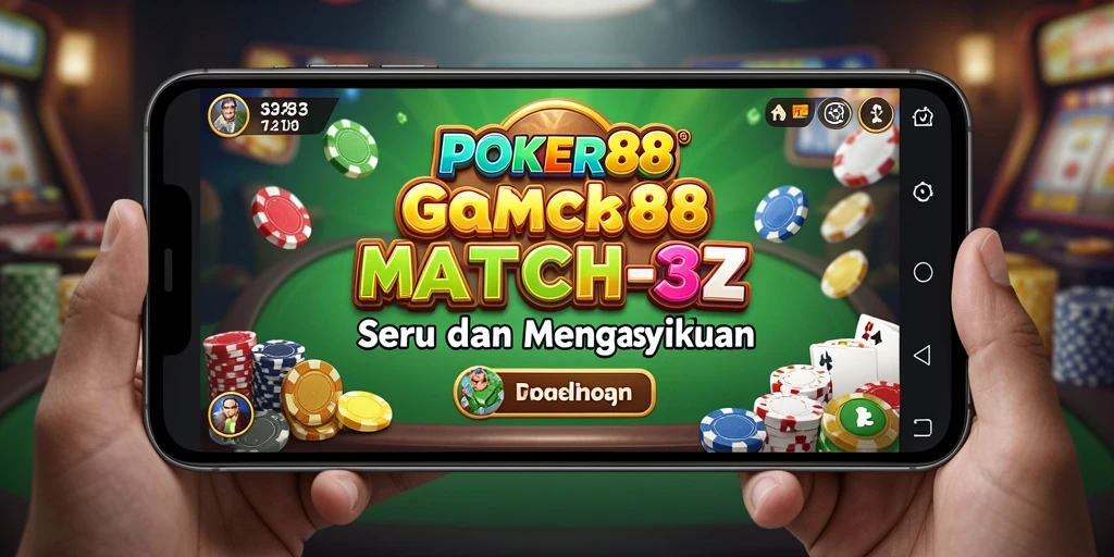 Screenshot utama POKER88 menampilkan gameplay Match-3 yang menarik dan penuh warna.