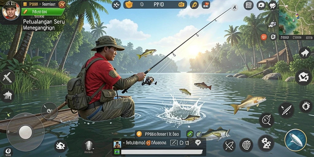 Tampilan gameplay PP88 yang menampilkan suasana memancing yang indah.