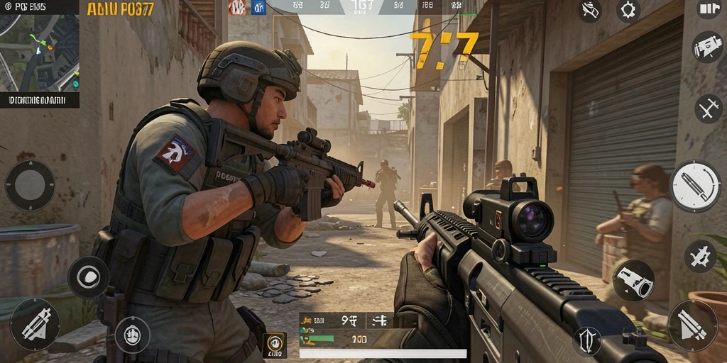 Tangkapan layar utama gameplay <strong>PSG77</strong> yang menegangkan dengan aksi FPS.