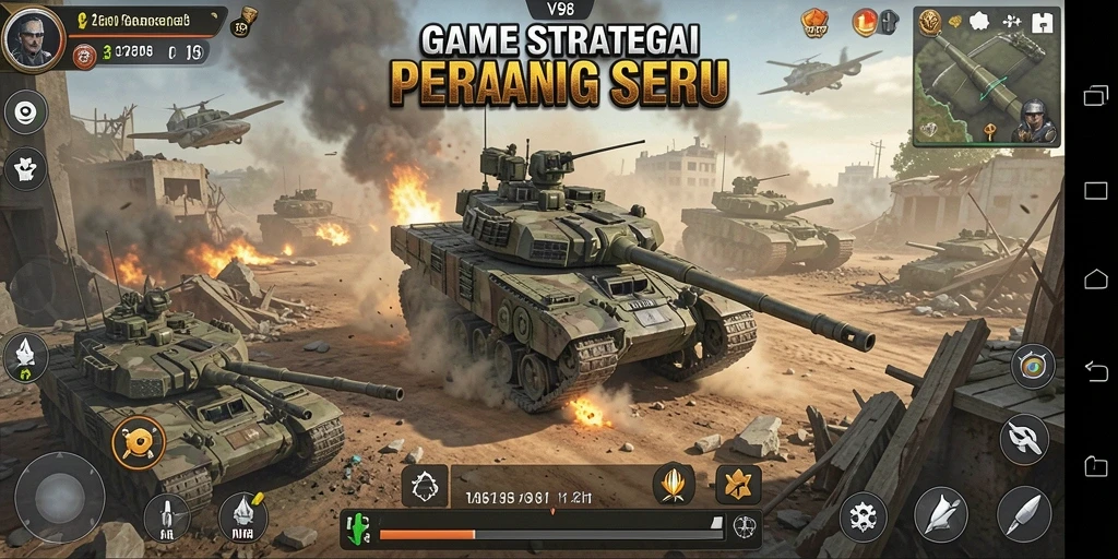 Screenshot V98 menunjukkan pertempuran strategi yang epik dan mendebarkan.